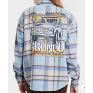Ford Bronco Branded Women's Blue Plaid Flannel Long-Sleeve Shirt/Shacket XXL